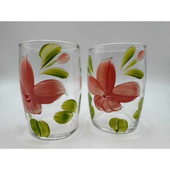 2 Bartlett Collins Gay Fad Handpainted juice glasses Pink Floral 3.25" - Picture 7 of 7